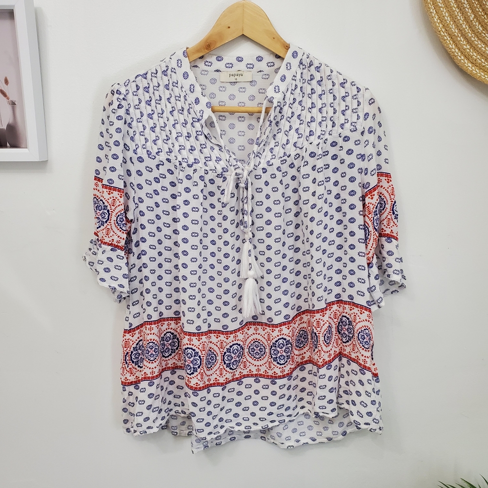 Papaya Vintage Boho Blouse 3/4 Sleeve